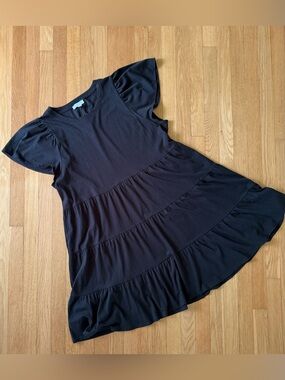 J. Crew Black Tiered Midi Dress